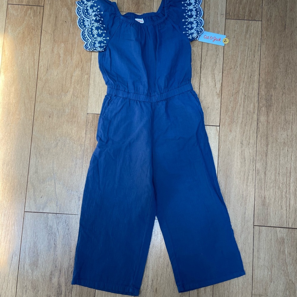 Cat & Jack Blue Embroidered Sleeve Jumpsuit
